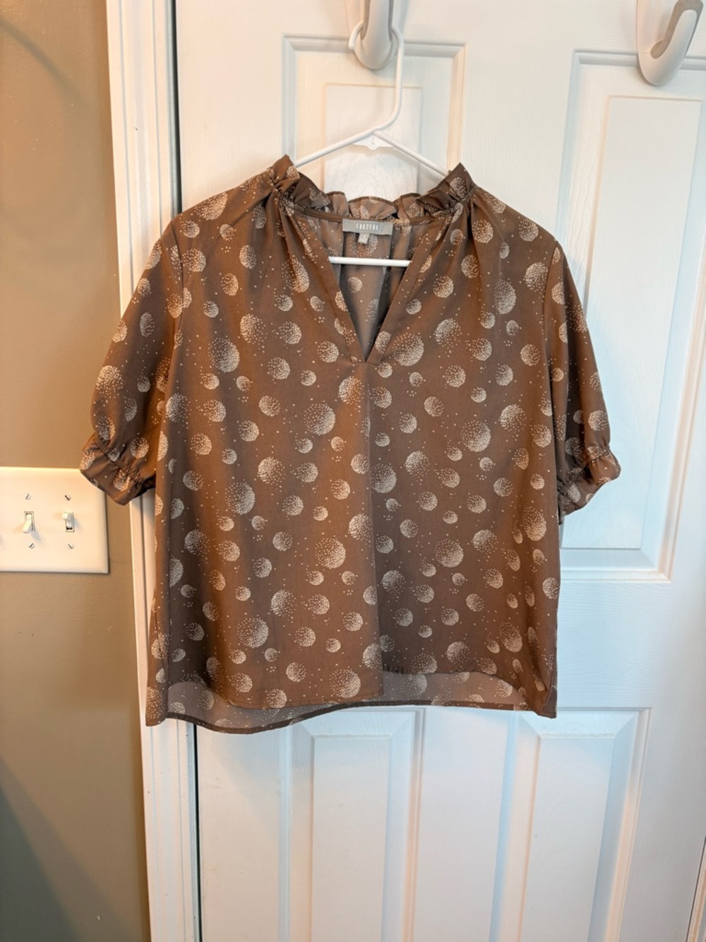 fun 2 fun Brown Blouse with Cream Dot Print